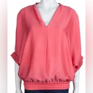 Diane Von Furstenberg Coral Pink Silk Blend Batwing Sleeve Meiko Blouse Size L